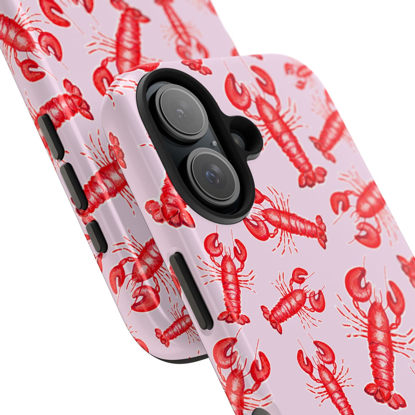 Red Lobster Watercolor Illustrated Tossed Pattern Light Pink Coastal Nautical Tough Phone Case | Various Models
