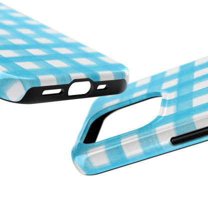 Turquoise Gingham Watercolor Illustrated Tough Phone Case | Various Models Available