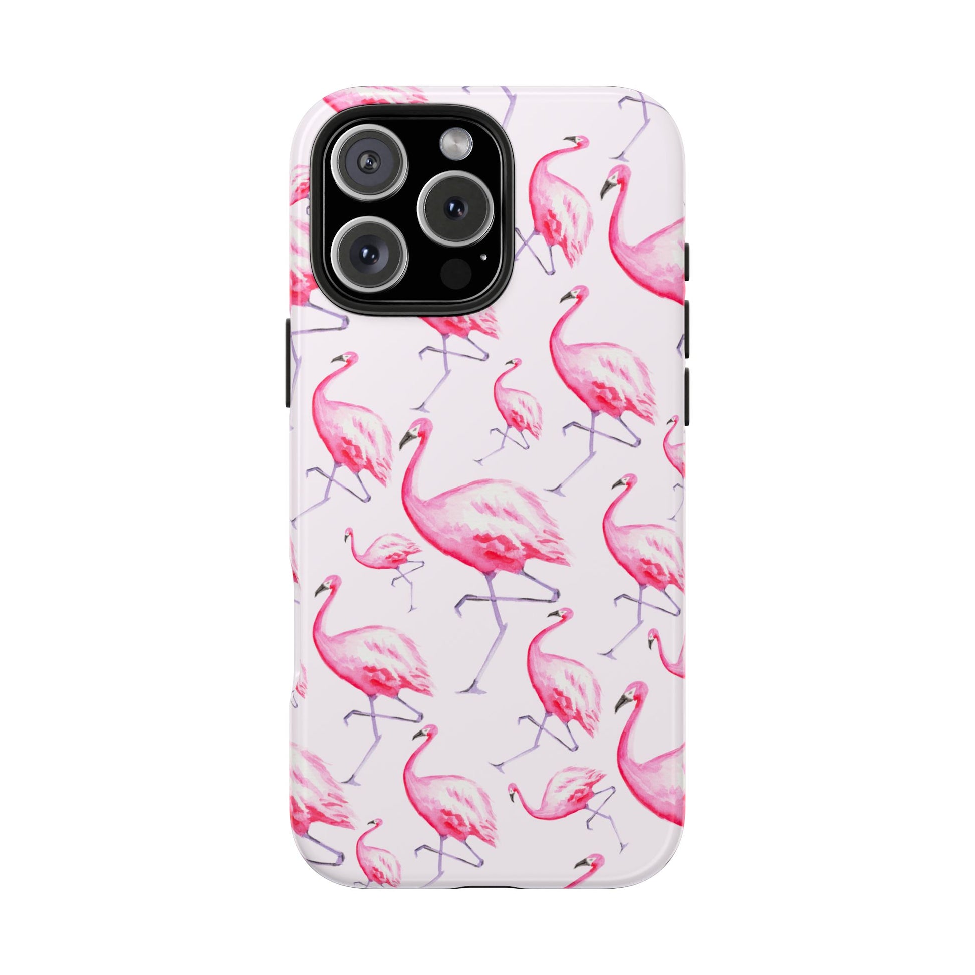Pink Flamingos Watercolor Illustrated Tossed Pattern Blush Phone Case | Various Models iPhone 16 Pro Max