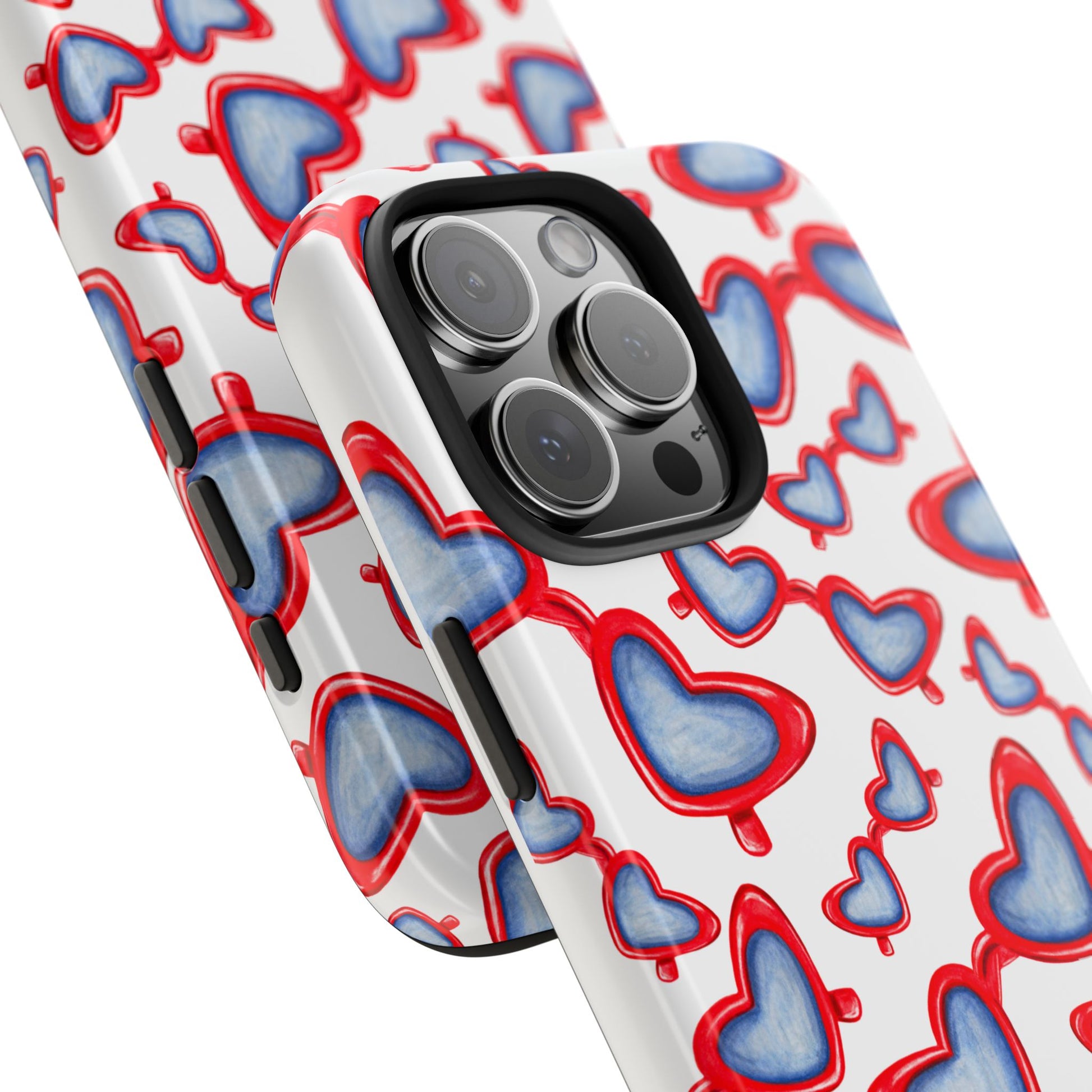 Red, White, & Blue Heart Shaped Watercolor Sunglasses Tossed Pattern Tough Phone Cases