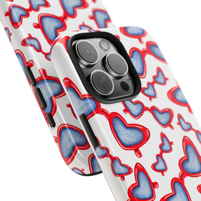 Red, White, & Blue Heart Shaped Watercolor Sunglasses Tossed Pattern Tough Phone Cases