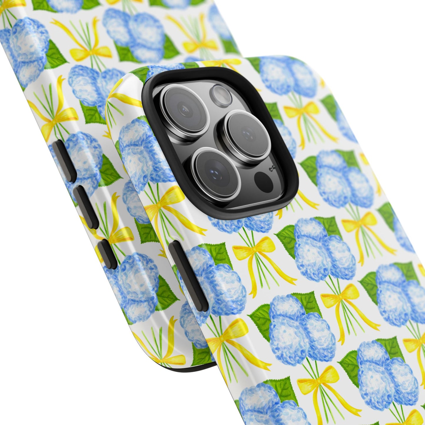 Blue Hydrangea Bouquets with Yellow Bow Ribbon Watercolor Illustrated Patterned Tough Phone Case | Various Models