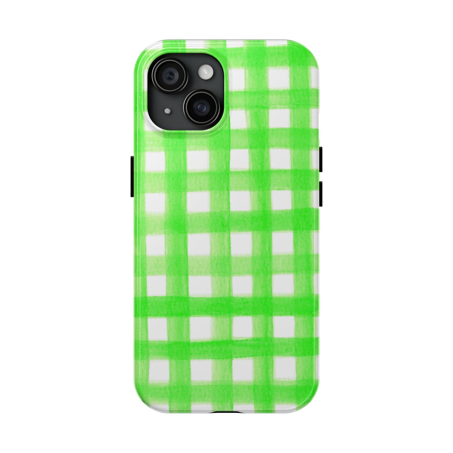 Lime Green Gingham Watercolor Illustrated Tough Phone Case | Various Models Available