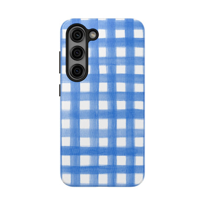 Blue Gingham Watercolor Preppy Tough Phone Case | Various models Samsung Galaxy S23