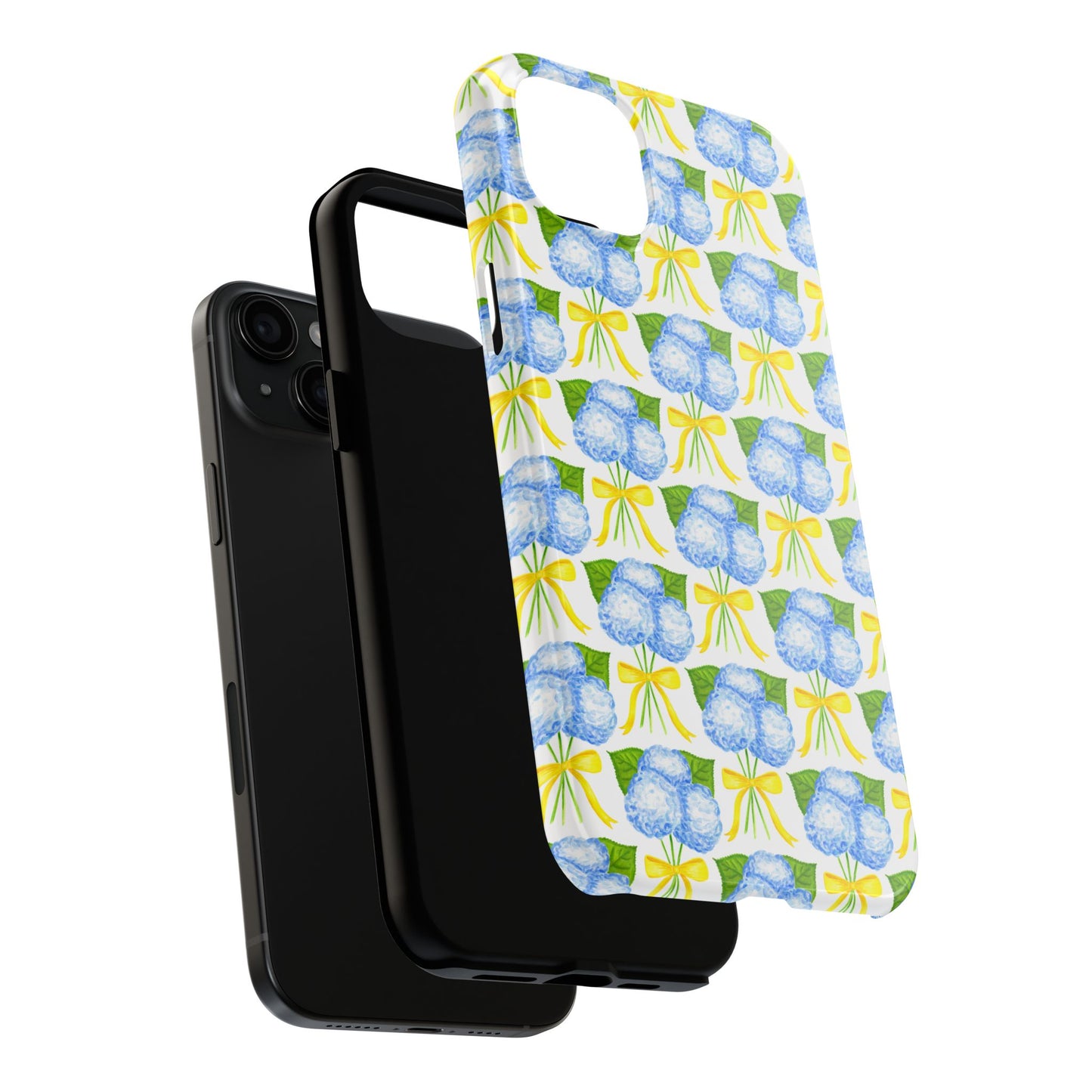 Blue Hydrangea Bouquets with Yellow Bow Ribbon Watercolor Illustrated Patterned Tough Phone Case | Various Models