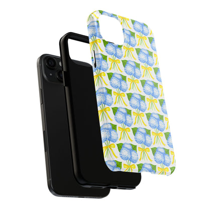 Blue Hydrangea Bouquets with Yellow Bow Ribbon Watercolor Illustrated Patterned Tough Phone Case | Various Models
