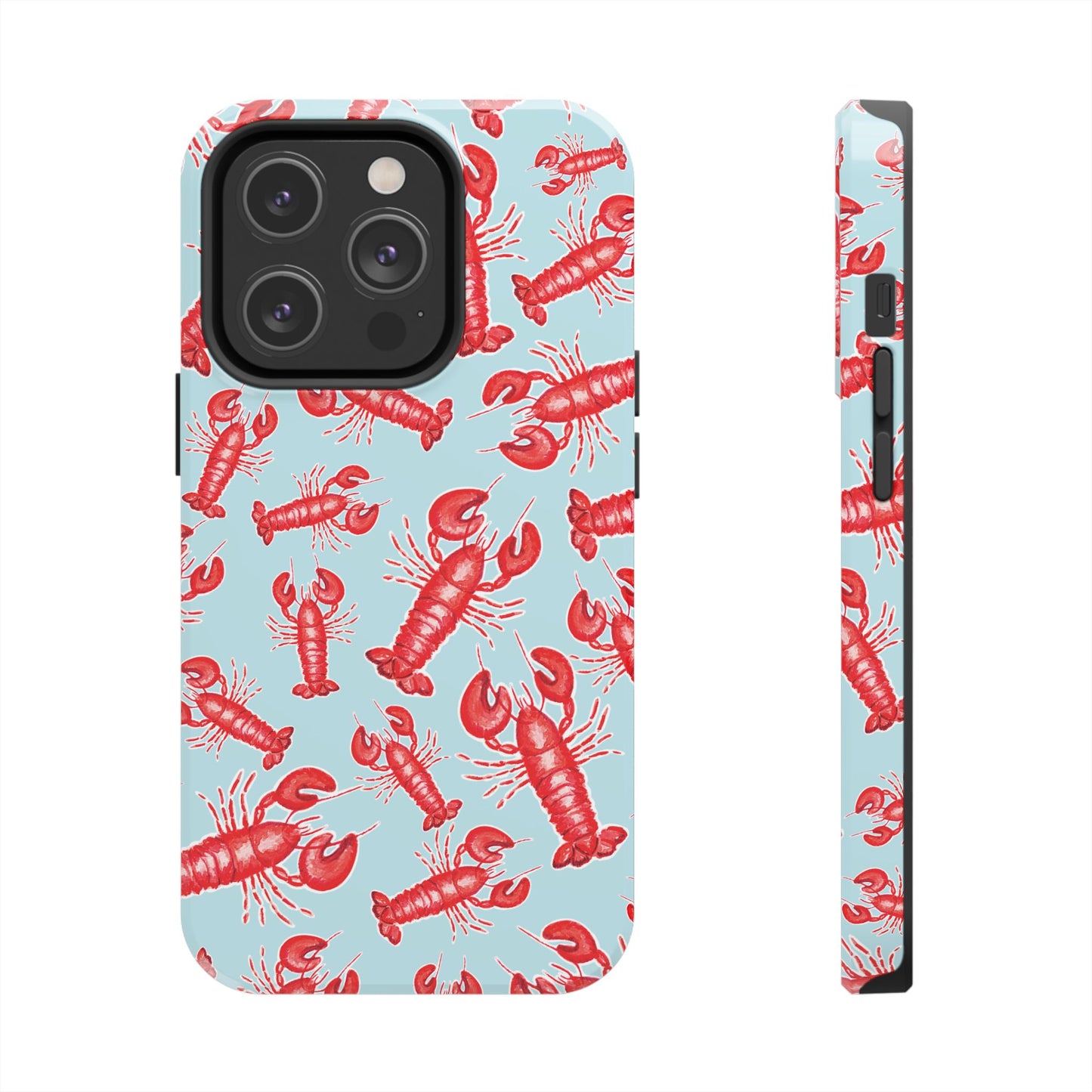 Red Lobster Watercolor Illustrated Tossed Pattern Light Blue Tough Phone Case | Various Models