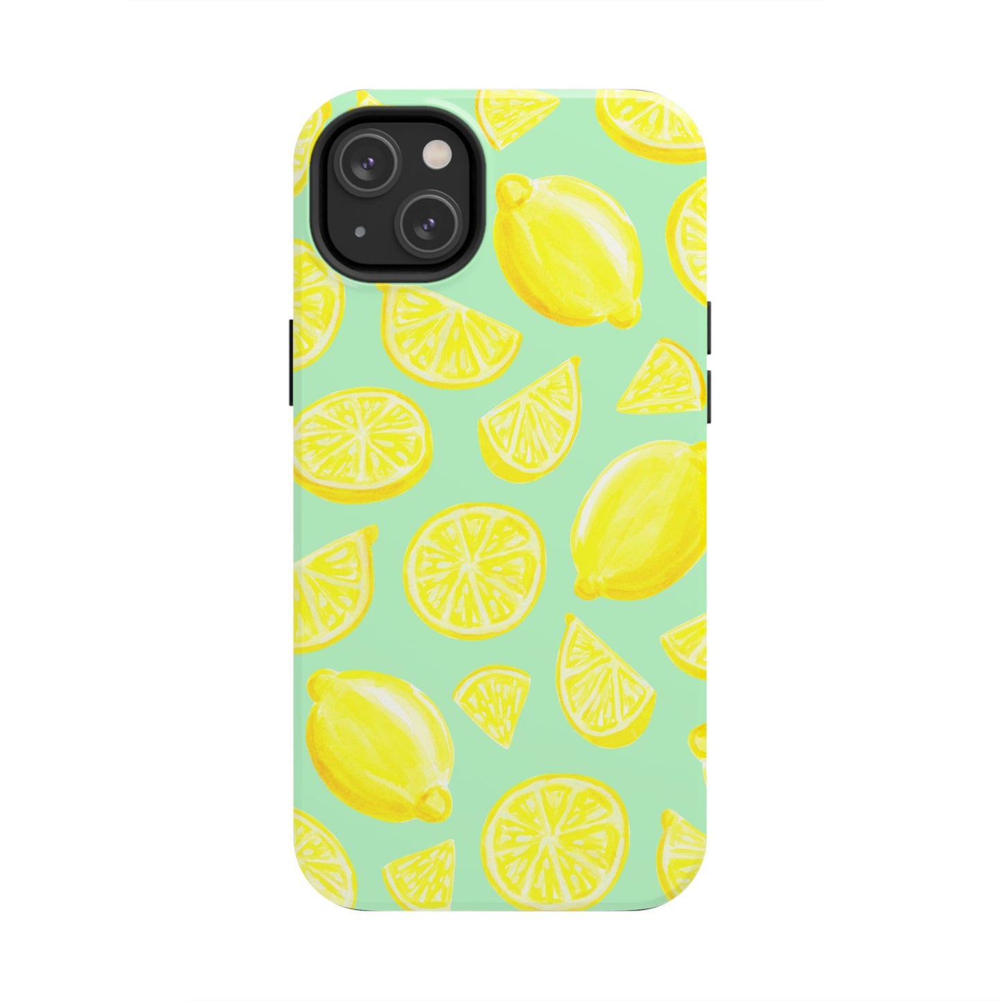 Bright Yellow Lemons Watercolor Illustrated Tossed Pattern Mint Green Tough Phone Case | Various Models