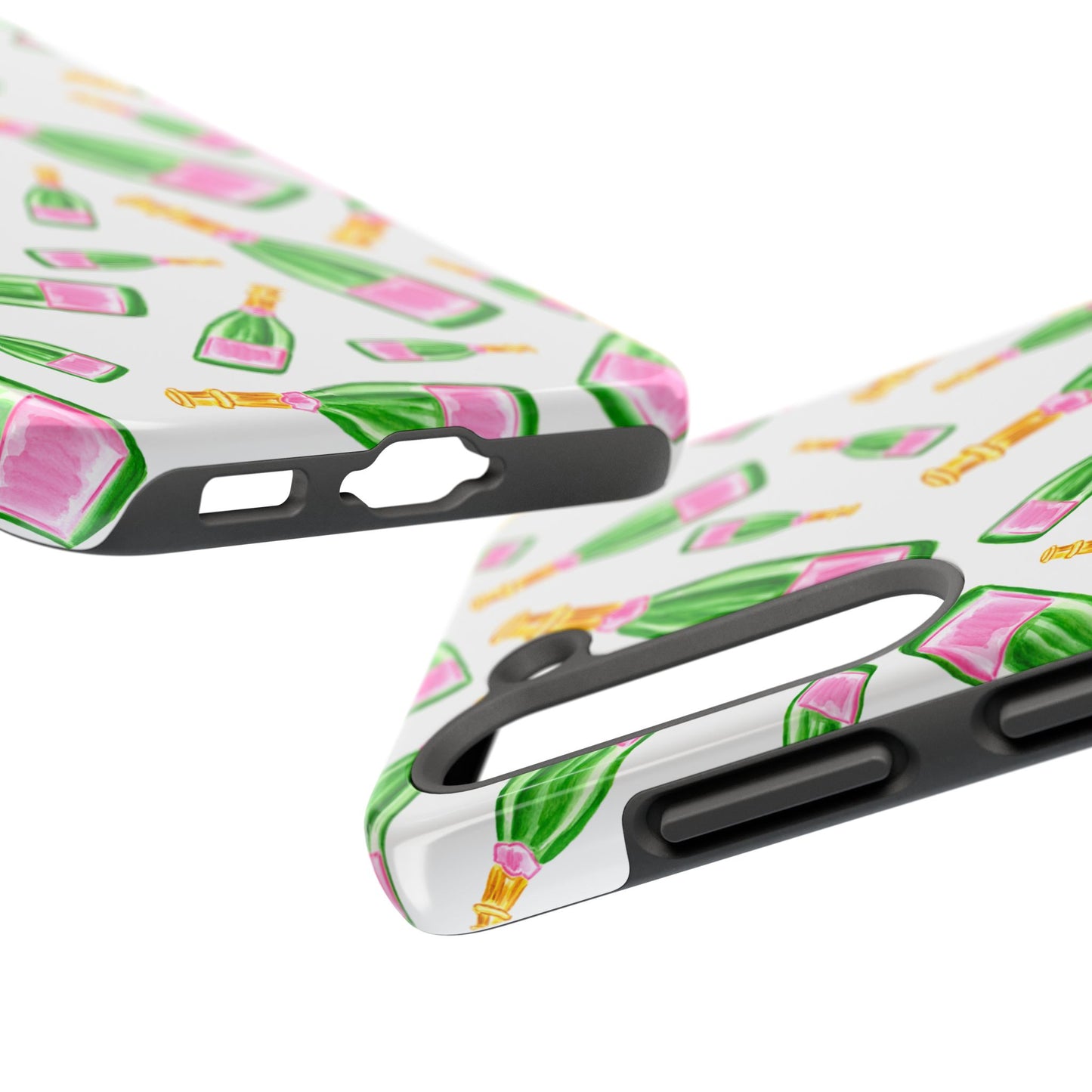Copy of Tossed Pink and Green Watercolor Illustrated Champagne Bottles Pattern Tough Phone Case | Various Models