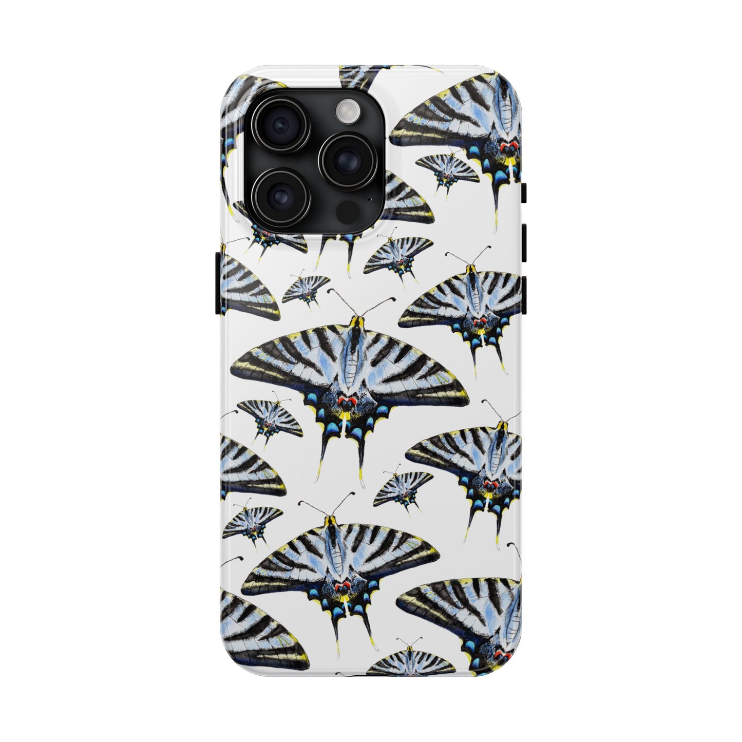 Light Blue Swallowtail Butterflies Watercolor Illustrated Pale Blue Tough Phone Case | Various Models iPhone 15 Pro Max
