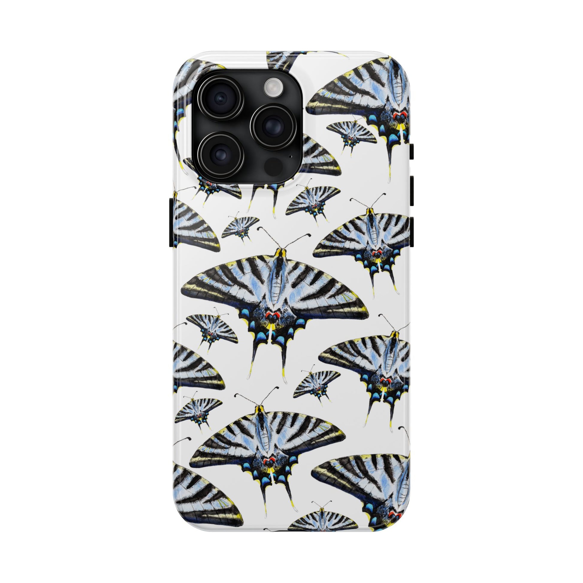 Light Blue Swallowtail Butterflies Watercolor Illustrated Pale Blue Tough Phone Case | Various Models iPhone 15 Pro Max