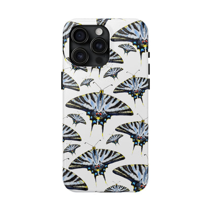 Light Blue Swallowtail Butterflies Watercolor Illustrated Pale Blue Tough Phone Case | Various Models iPhone 15 Pro Max