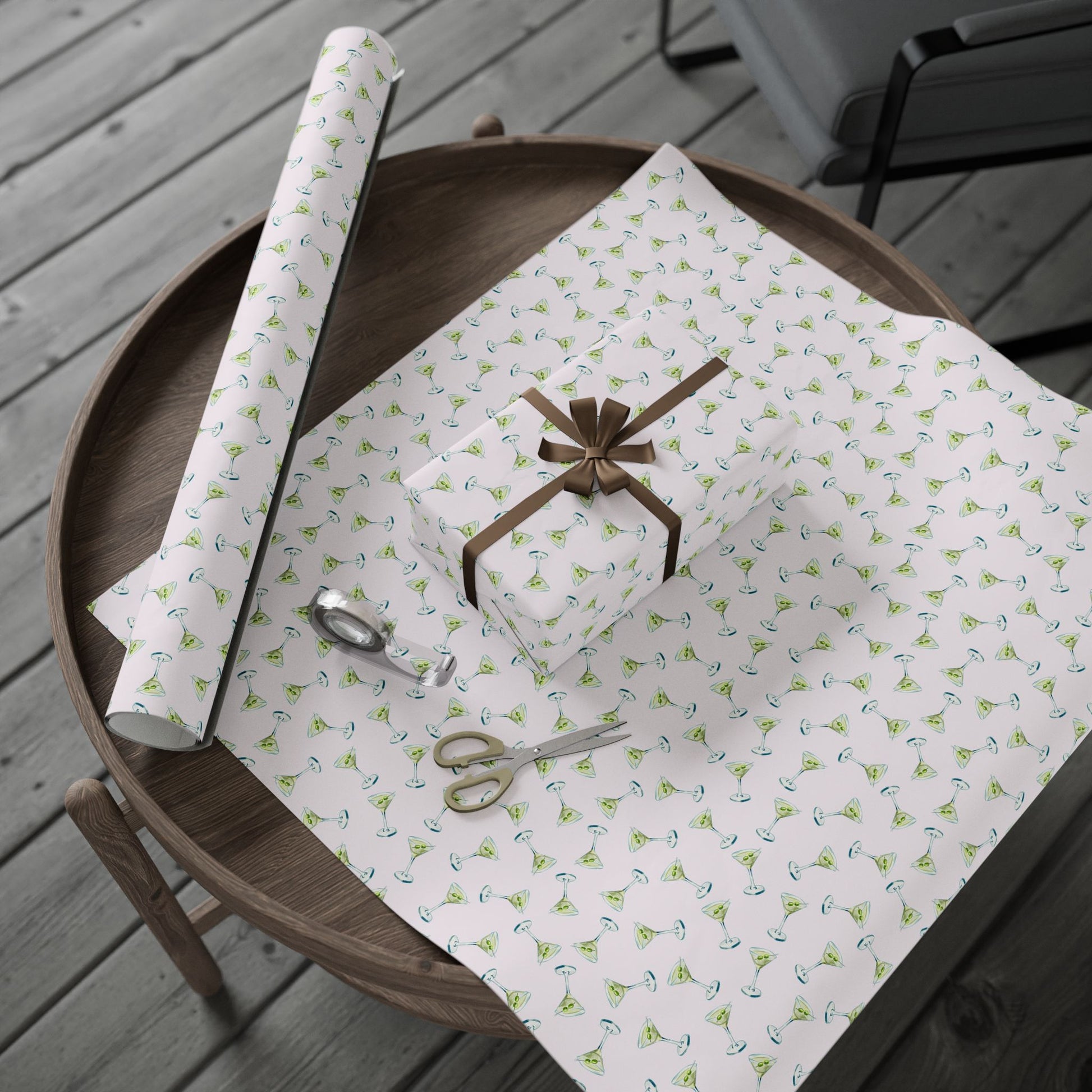 Gift Wrap | Mini Blush Pink Watercolor Martini Tossed Pattern | Matte or Glossy