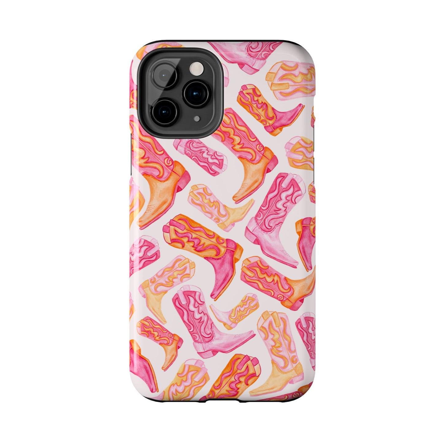 Tossed Hot Pink & Orange Watercolor Cowboy Boots Tough Light Pink Phone Case | Various Models Available