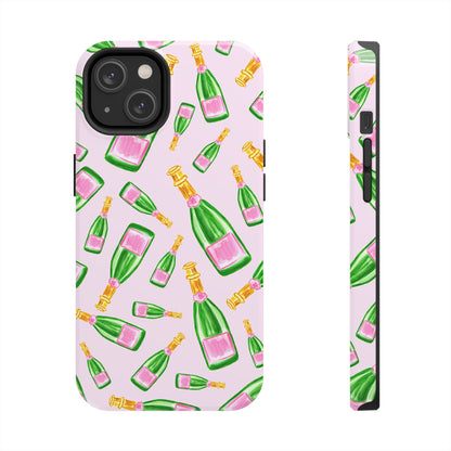 Tossed Pink and Green Watercolor Illustrated Champagne Bottles Pattern Blush Pink Tough Phone Case | Various Models