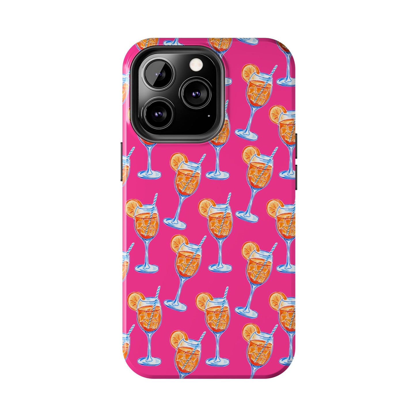 Orange & Blue Aperol Spritz Watercolor Pattern Hot Pink Phone Case | Various Models