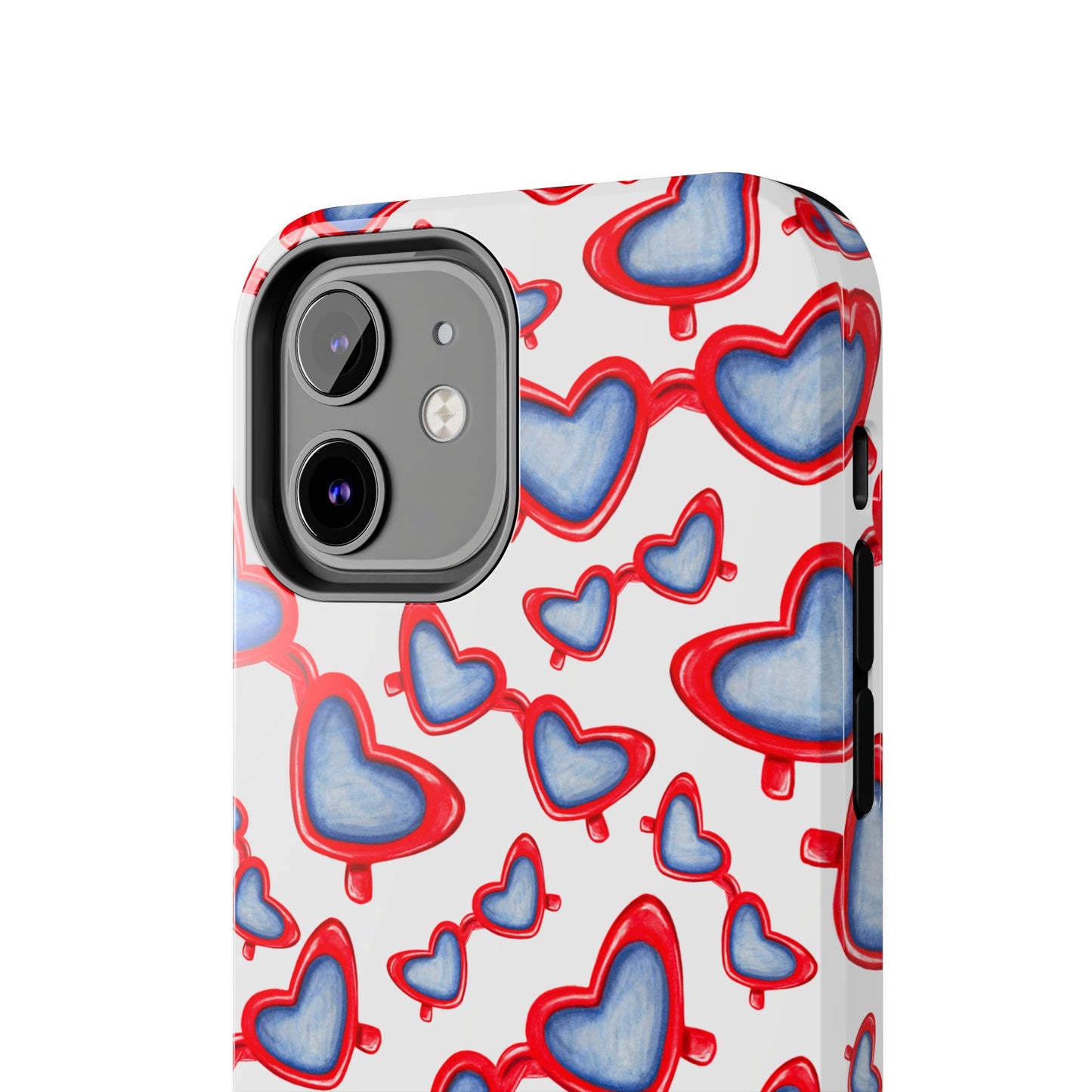 Red, White, & Blue Heart Shaped Watercolor Sunglasses Tossed Pattern Tough Phone Cases