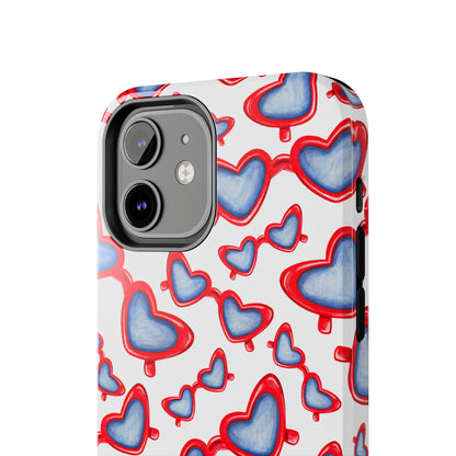 Red, White, & Blue Heart Shaped Watercolor Sunglasses Tossed Pattern Tough Phone Cases