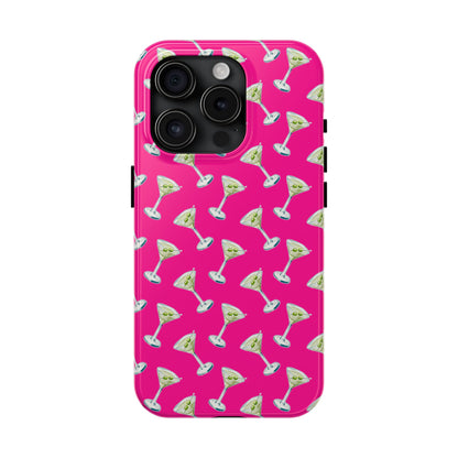 Hot Pink Mini Martini Watercolor Illustrated Tossed Pattern Tough Phone Case | Various Models Available iPhone 15 Pro