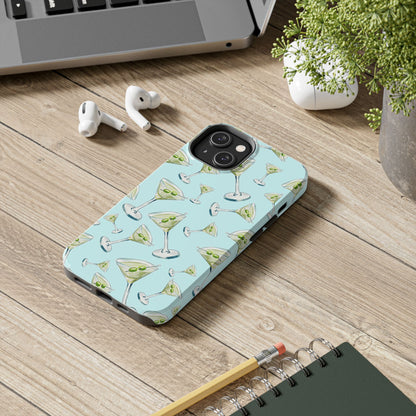 Watercolor Blue and Green Martinis Tossed Illustrated Pattern Turquoise Blue Tough Phone Case | Various Models