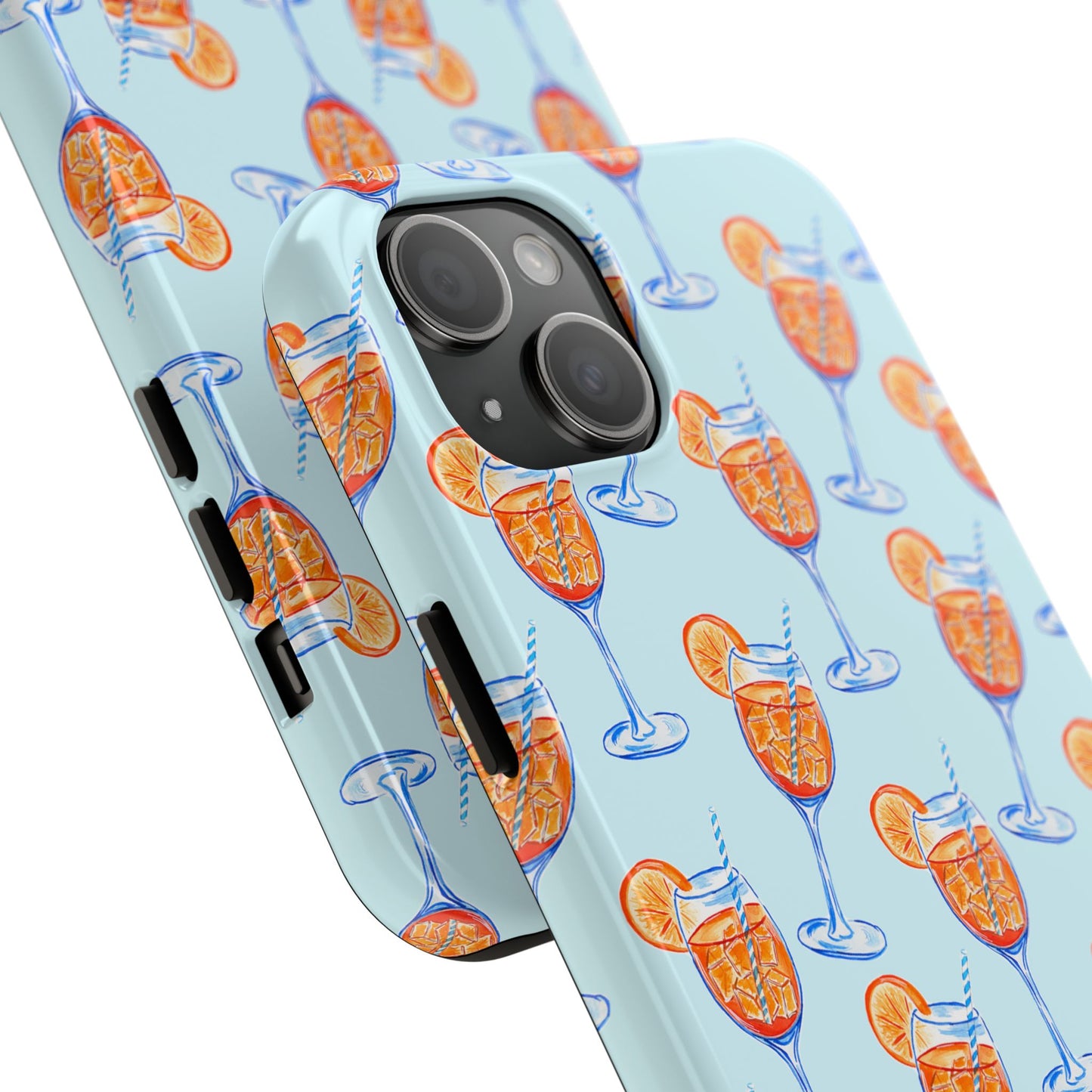 Orange & Blue Aperol Spritz Watercolor Pattern Turquoise Phone Case | Various Models