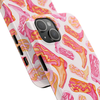 Tossed Hot Pink & Orange Watercolor Cowboy Boots Tough Light Pink Phone Case | Various Models Available
