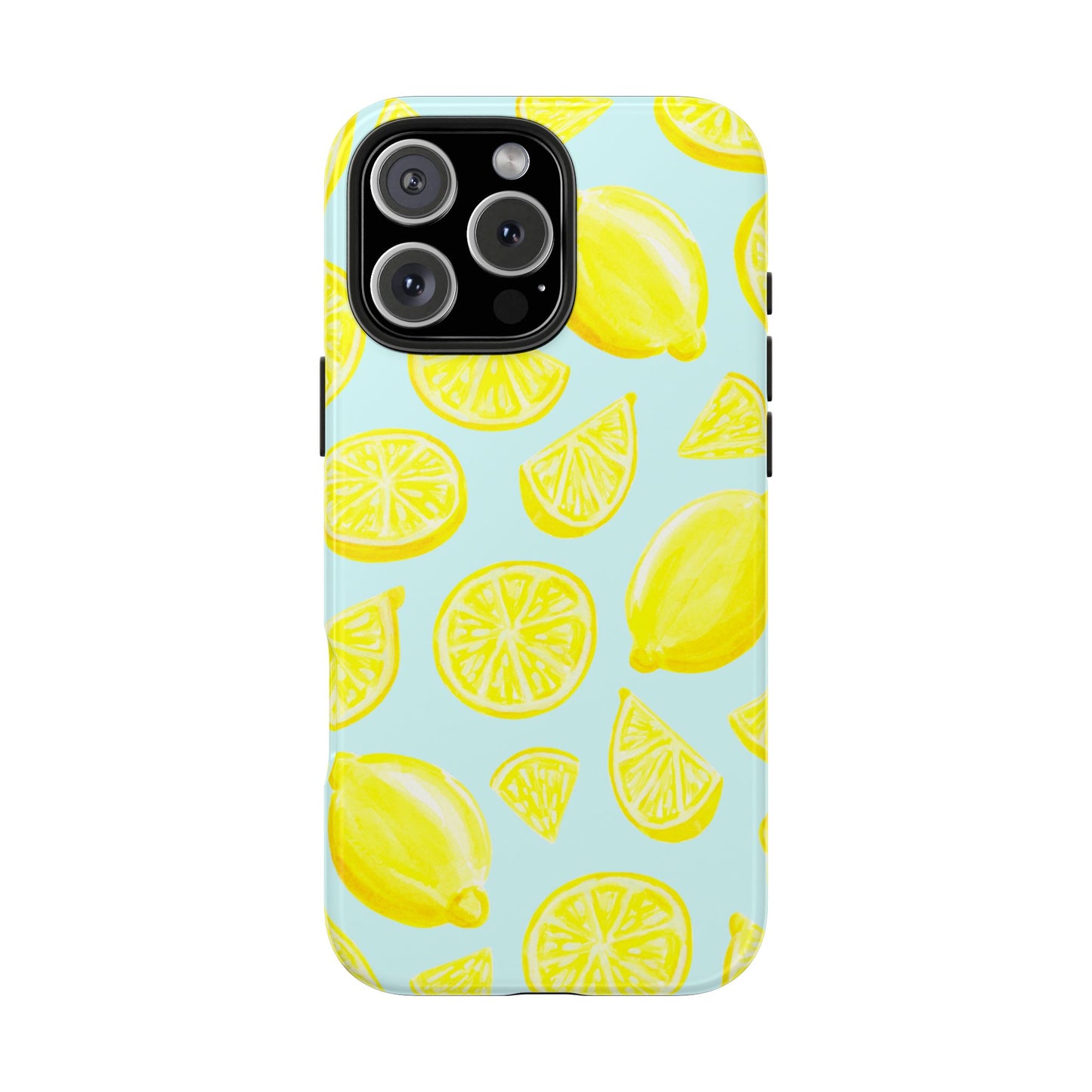 Bright Yellow Lemons Watercolor Illustrated Tossed Pattern Light Blue Tough Phone Case | Various Models