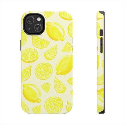 Bright Yellow Lemons Watercolor Illustrated Tossed Pattern Pale Yellow Tough Phone Case | Various Models
