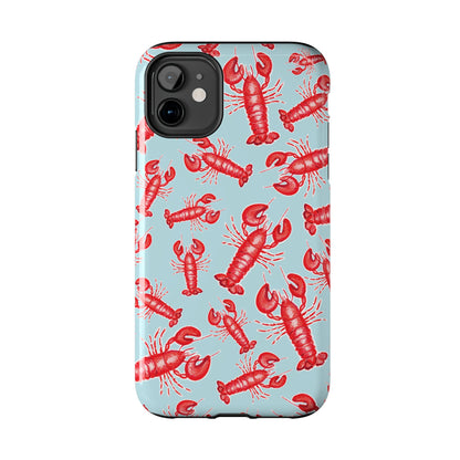 Red Lobster Watercolor Illustrated Tossed Pattern Light Blue Tough Phone Case | Various Models
