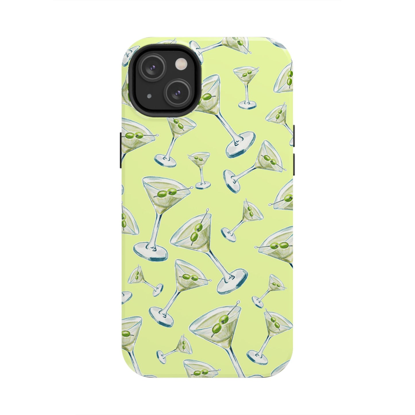 Watercolor Blue and Green Martinis Tossed Illustrated Pattern Yellow Tough Phone Case | Various Models