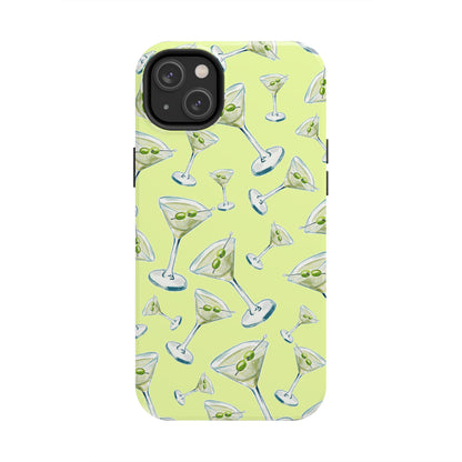 Watercolor Blue and Green Martinis Tossed Illustrated Pattern Yellow Tough Phone Case | Various Models