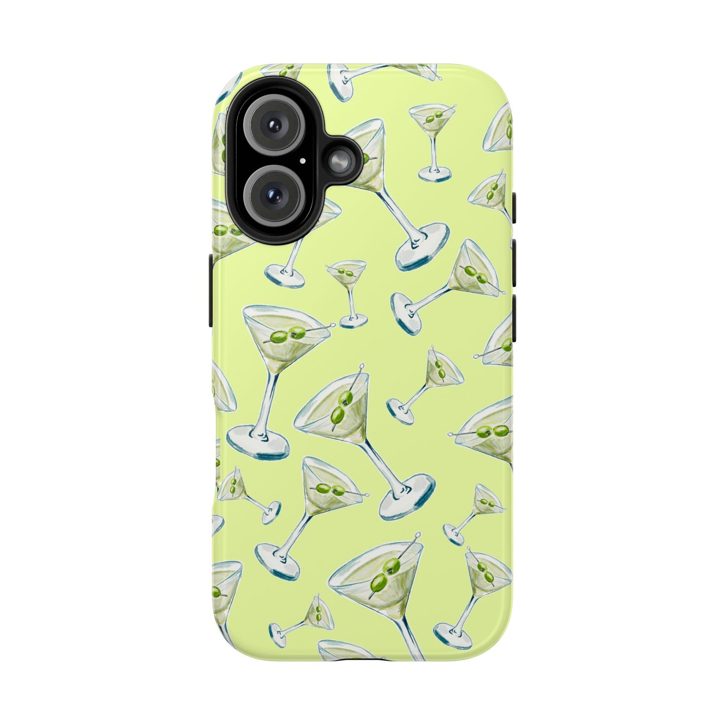 Watercolor Blue and Green Martinis Tossed Illustrated Pattern Yellow Tough Phone Case | Various Models