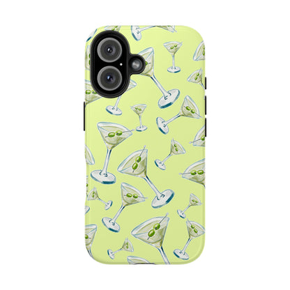 Watercolor Blue and Green Martinis Tossed Illustrated Pattern Yellow Tough Phone Case | Various Models