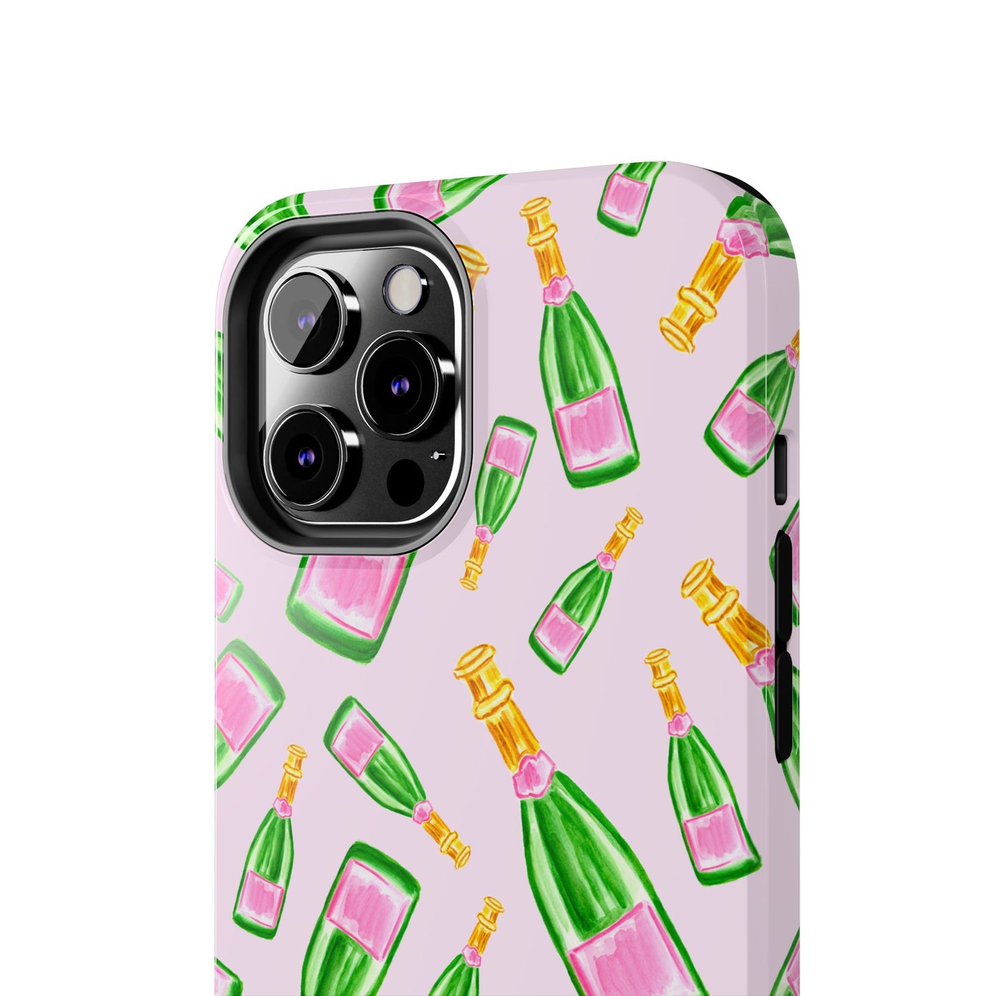 Tossed Pink and Green Watercolor Illustrated Champagne Bottles Pattern Blush Pink Tough Phone Case | Various Models