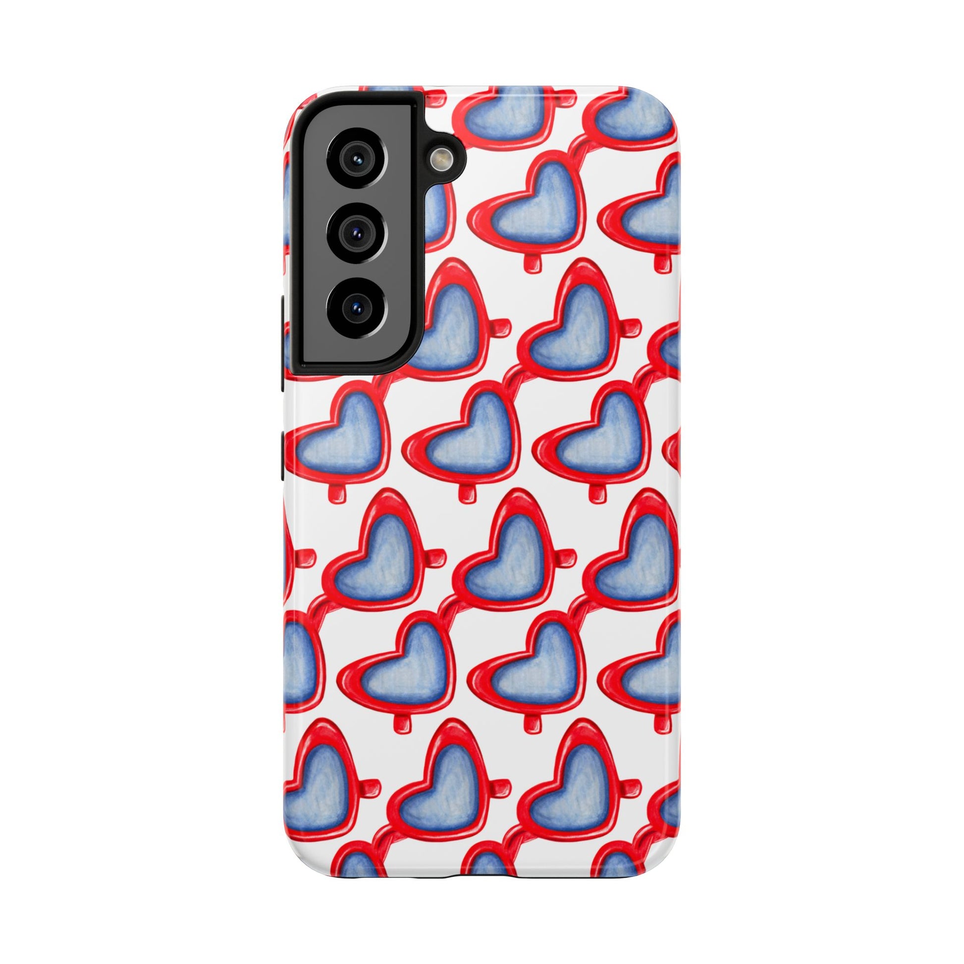Red Heart Shaped Sunglasses Watercolor Illustrated Tough Phone Case | Various Models Samsung Galaxy S22