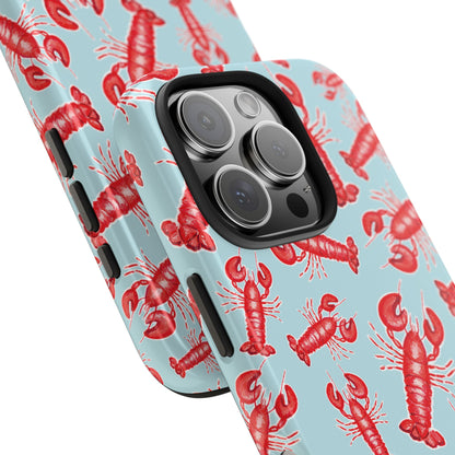 Red Lobster Watercolor Illustrated Tossed Pattern Light Blue Tough Phone Case | Various Models