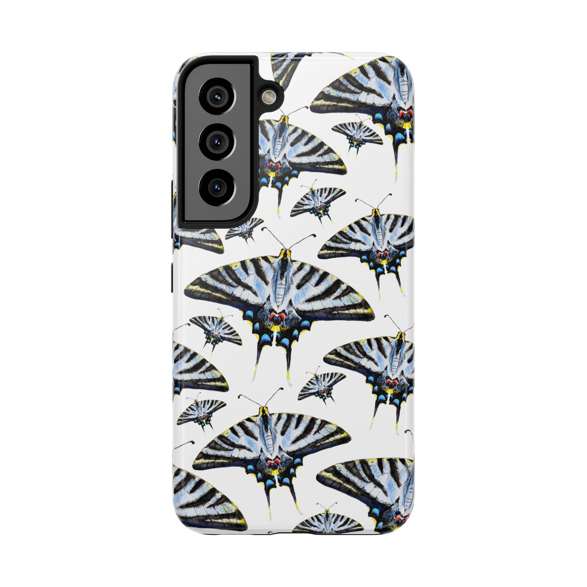 Light Blue Swallowtail Butterflies Watercolor Illustrated Pale Blue Tough Phone Case | Various Models Samsung Galaxy S22