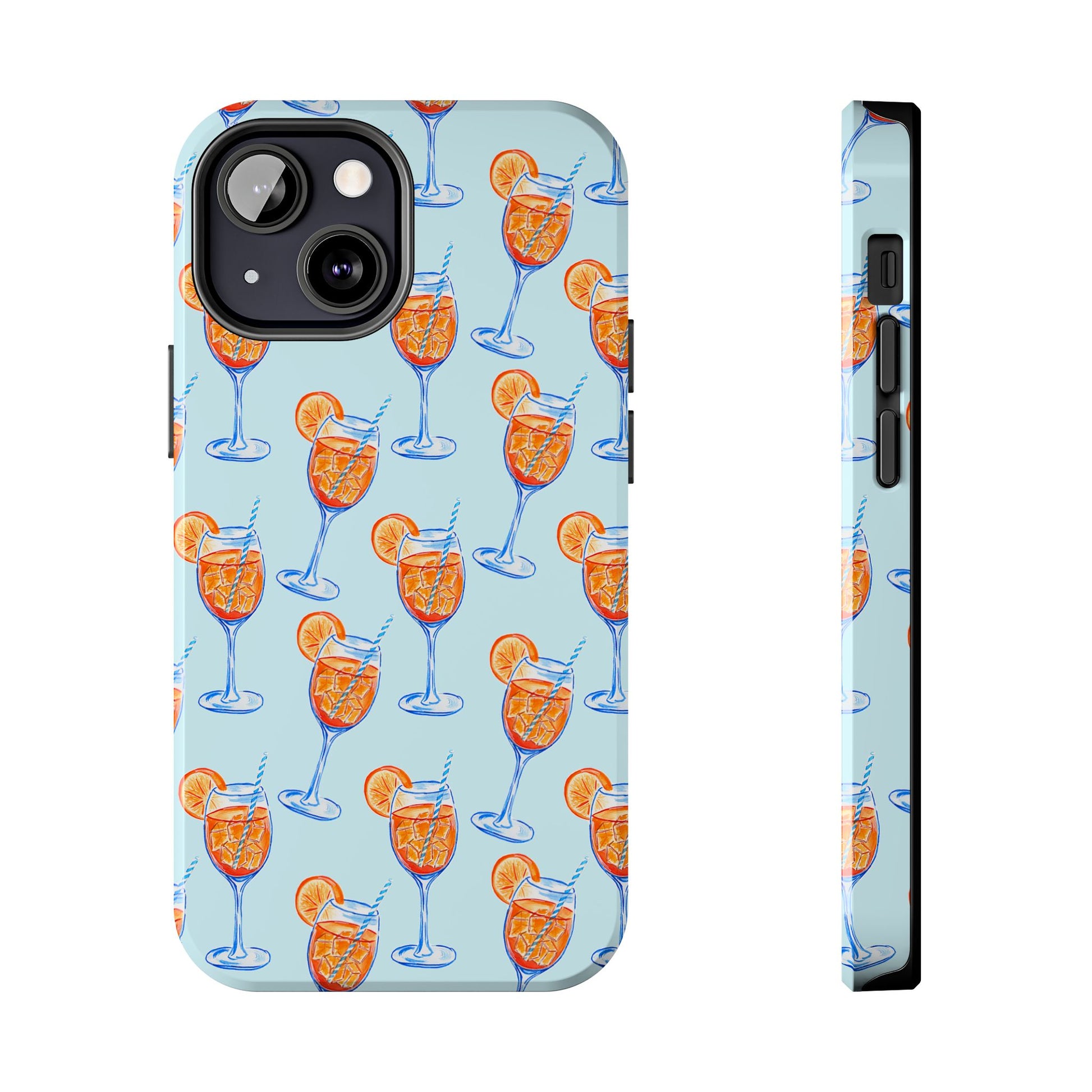 Orange & Blue Aperol Spritz Watercolor Pattern Turquoise Phone Case | Various Models iPhone 13 Mini