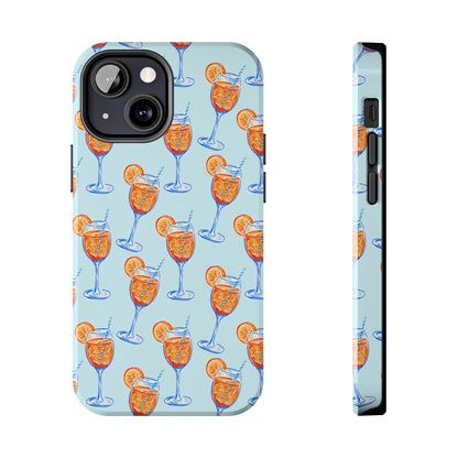 Orange & Blue Aperol Spritz Watercolor Pattern Turquoise Phone Case | Various Models iPhone 13 Mini