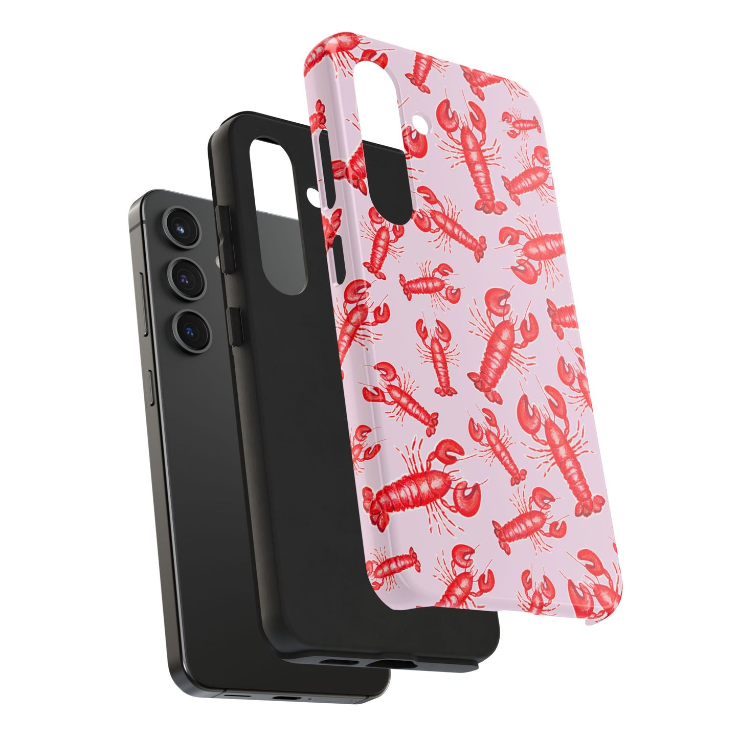 Red Lobster Watercolor Illustrated Tossed Pattern Light Pink Coastal Nautical Tough Phone Case | Various Models