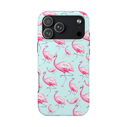 Pink Flamingos Watercolor Illustrated Tossed Pattern Blue Phone Case | Various Models iPhone 17 Pro Max