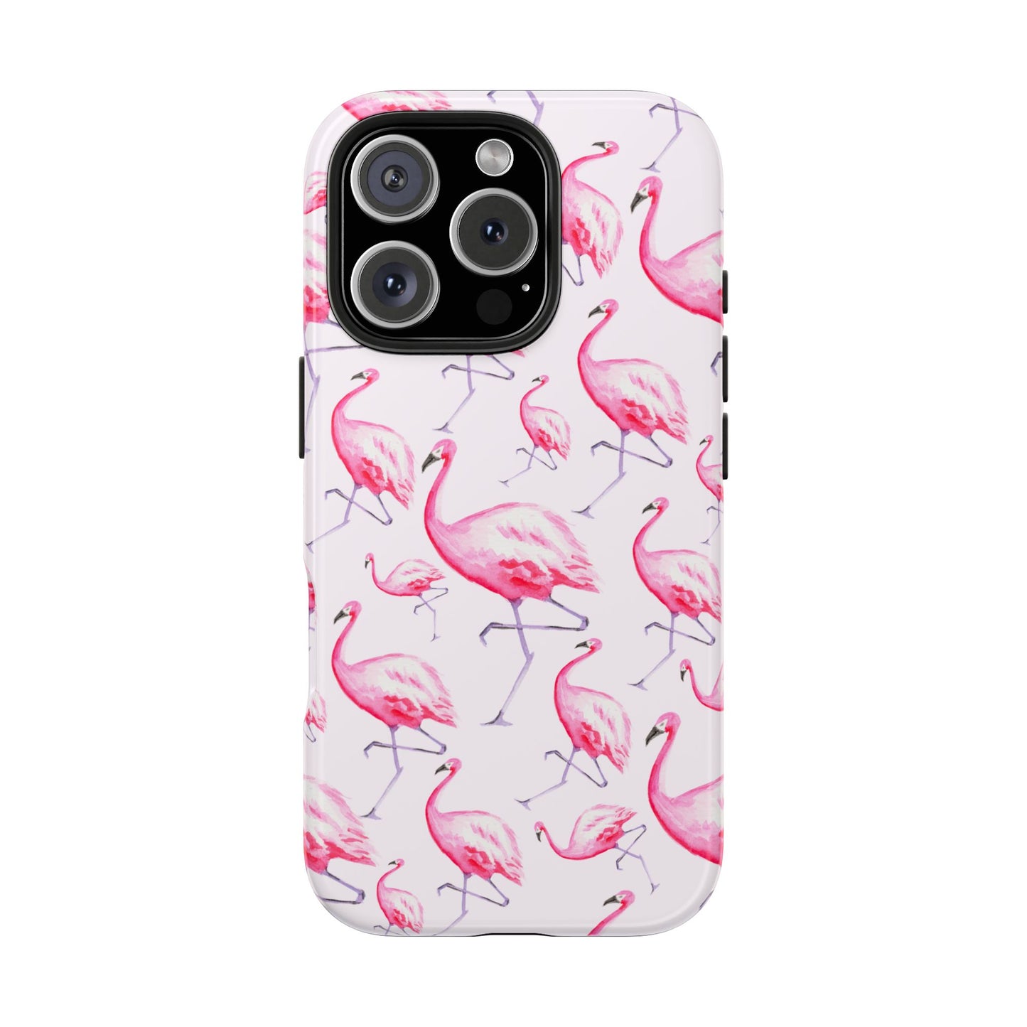 Pink Flamingos Watercolor Illustrated Tossed Pattern Blush Phone Case | Various Models iPhone 16 Pro