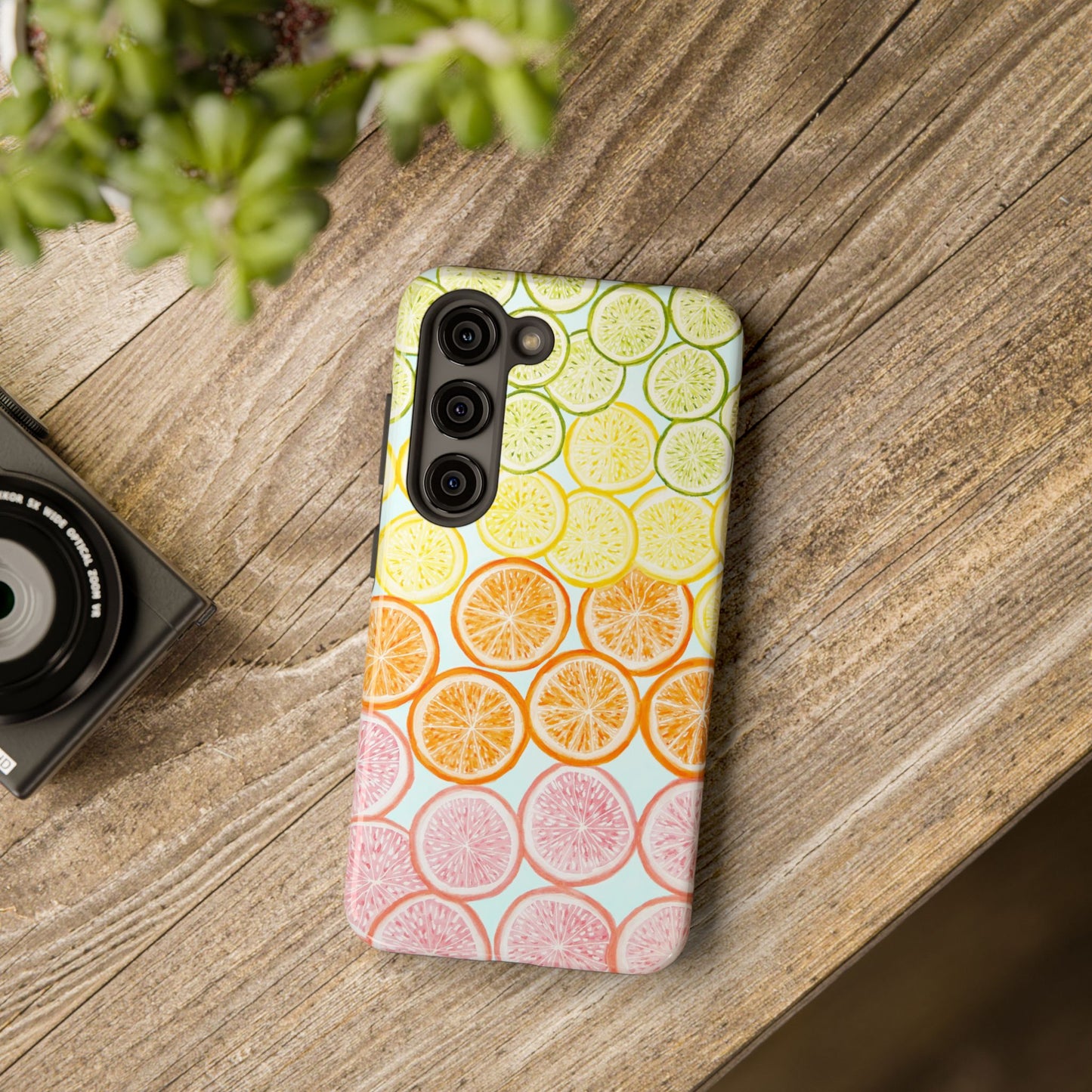 Ombré Citrus Grapefruit, Oranges, Lemons, & Limes Watercolor Illustrated Light Blue Tough Phone Case | Various Models Available