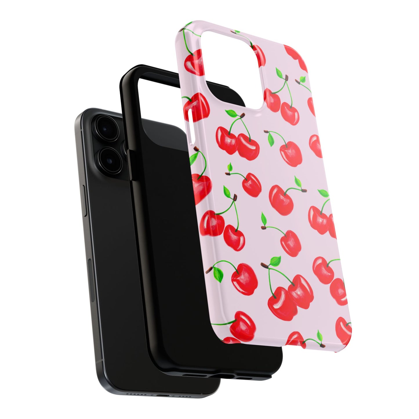 Tossed Red Watercolor Cherries Illustrated Pattern Light Pink Tough Phone Case | Various Models