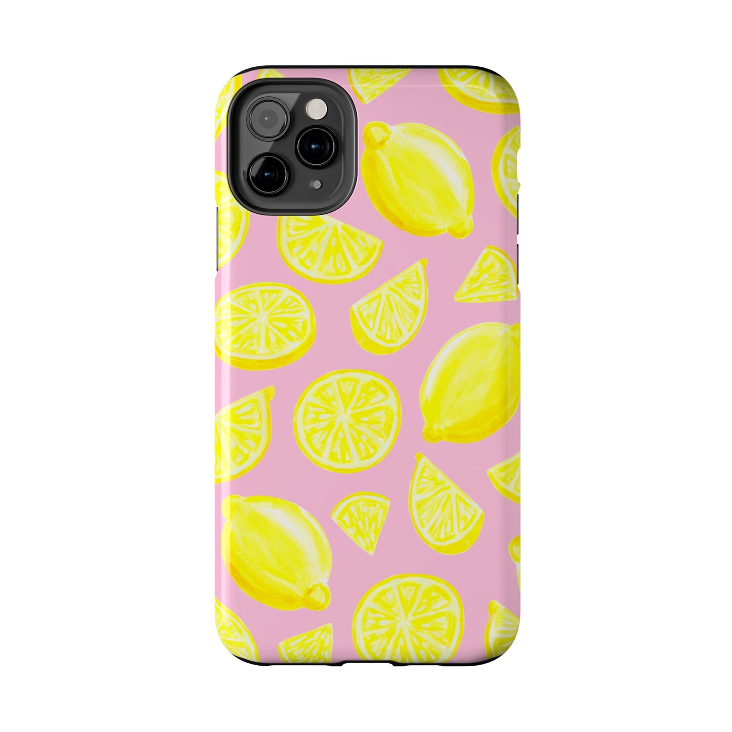 Bright Yellow Lemons Watercolor Illustrated Tossed Pattern Light Pink Tough Phone Case | Various Models