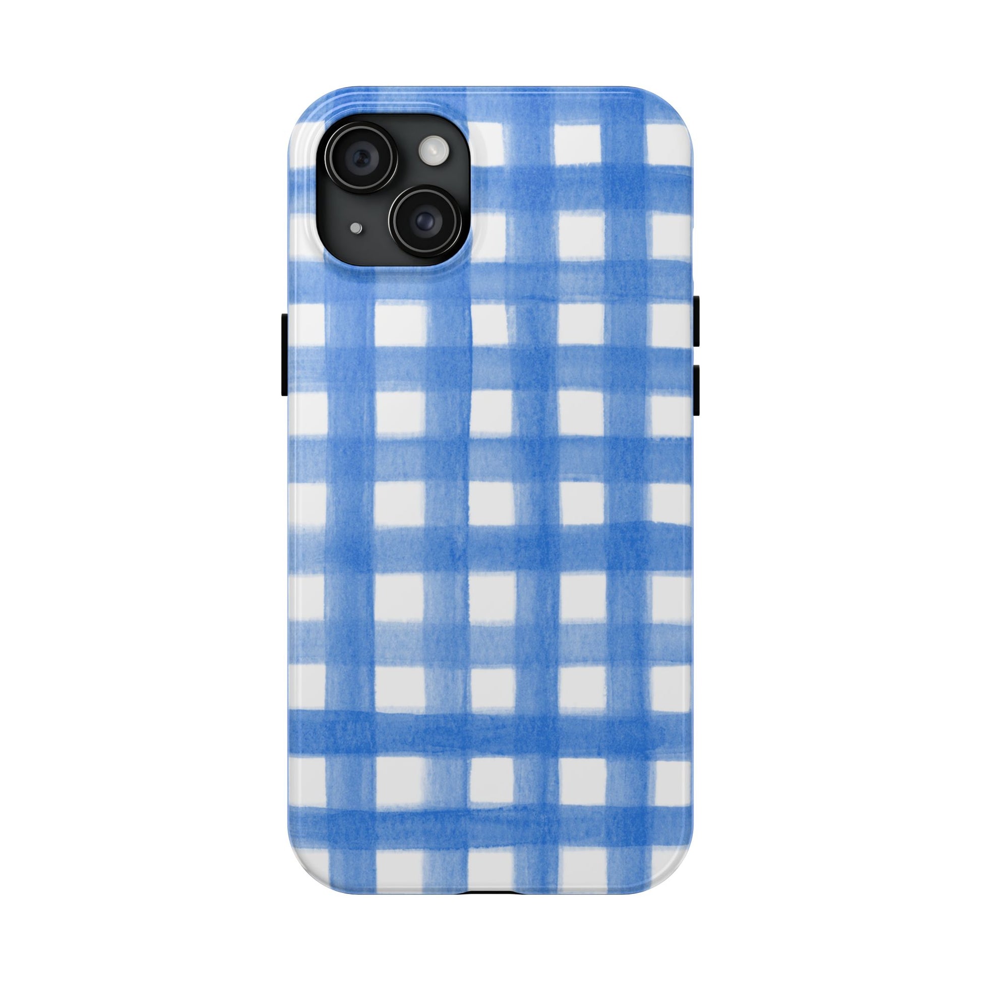 Blue Gingham Watercolor Preppy Tough Phone Case | Various models iPhone 15 Plus