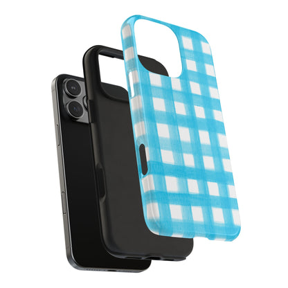 Turquoise Gingham Watercolor Illustrated Tough Phone Case | Various Models Available