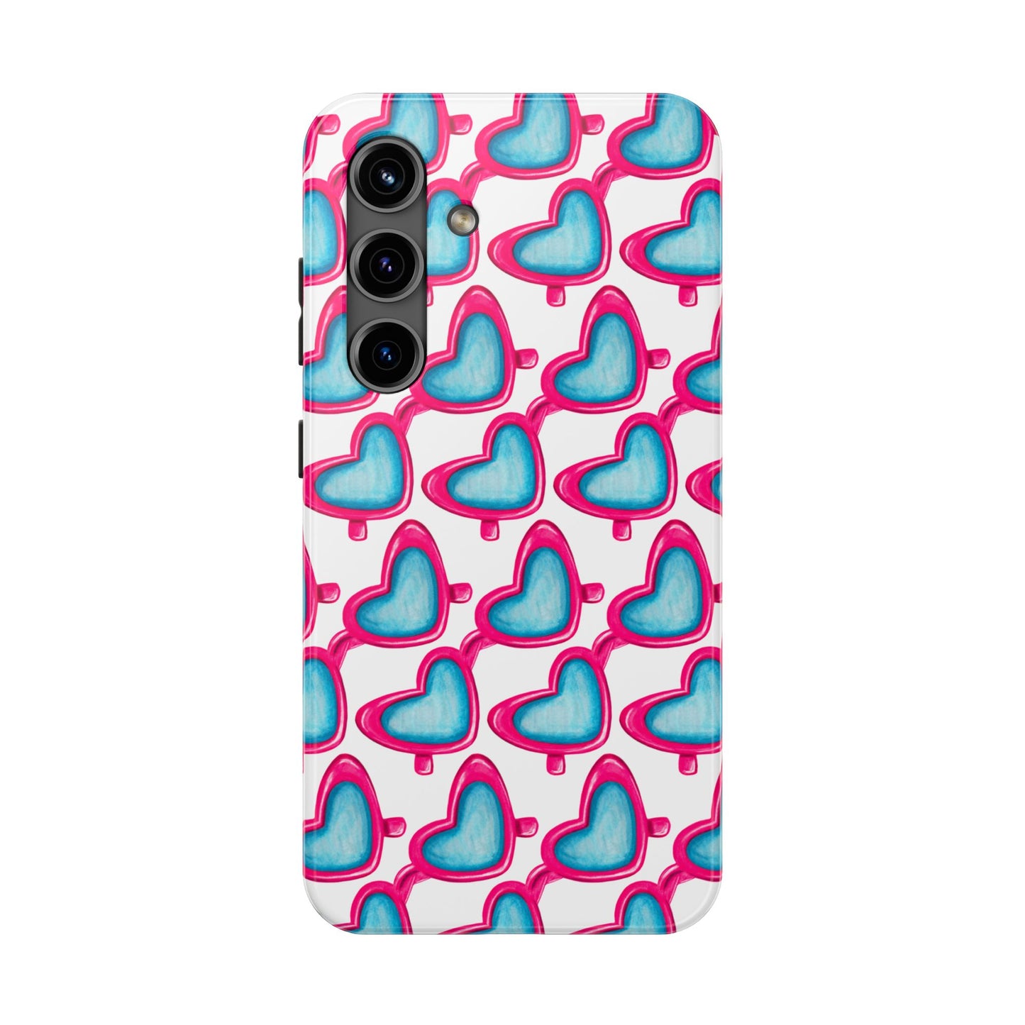 Pink Heart Shaped Sunglasses Watercolor Illustrated Tough Phone Case | Various Models Samsung Galaxy S24