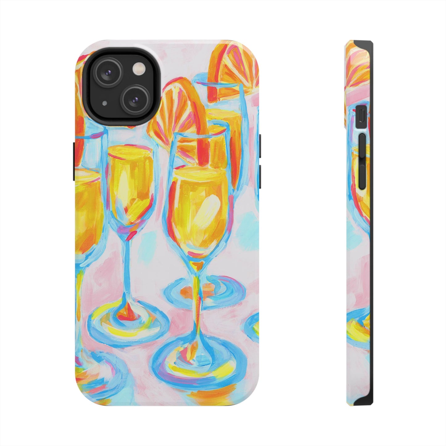 Pink Orange Mimosas Blue Champagne Flutes Abstract Acrylic Tough Phone Case | Various Models