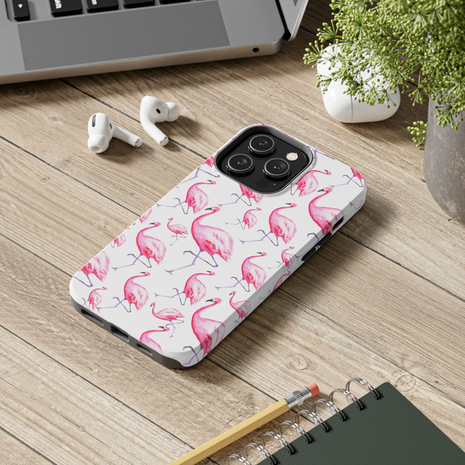 Hot Pink Flamingos Watercolor Illustrated Tossed Pattern Phone Case | Various Models